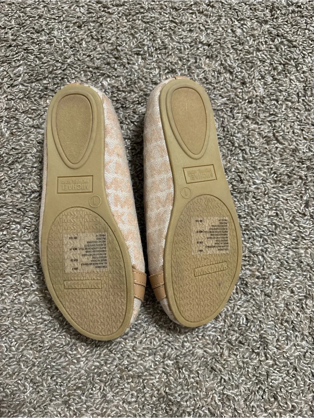 Michael Kors Beige Logo Jacquard Ballet Flats with Gold MK Medallion